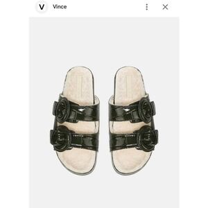 NWOT Vince Shearling Lined Croc-embossed Leather Sandals - Size 7 - Olive